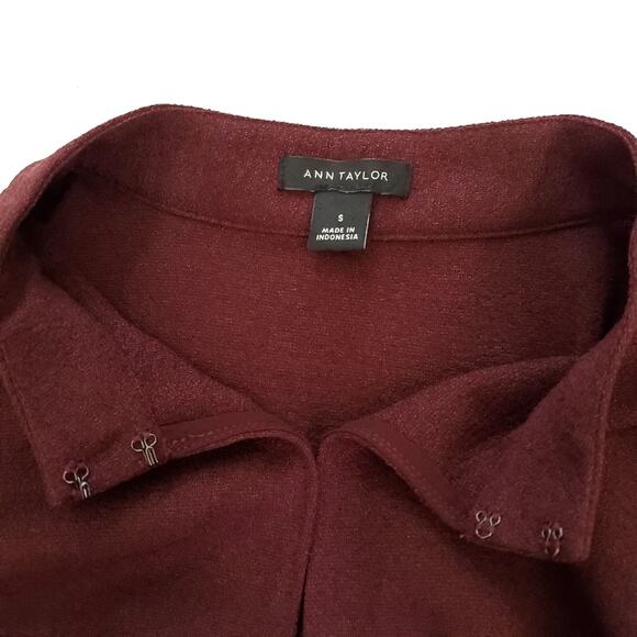 Ann Taylor | Wine Red Pleated Bell Sleeve Keyhole Blouse Top - Picture 7 of 7